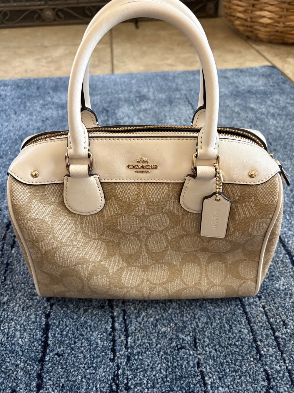 Coach Beige Signature Canvas Satchel with White Trim-Like New